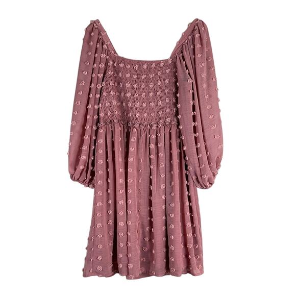 A Beautiful Soul Mauve Pink Swiss Dot Long Sleeve Cottagecore Dress - Picture 4 of 7